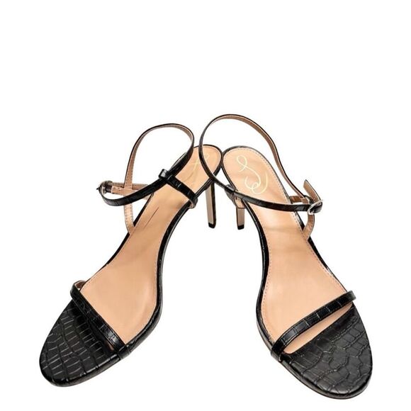 Sam Edelman Sandals Size 9.5 Black Croc Embossed Dara Open‎ Toe Ankle Strap - Picture 4 of 9